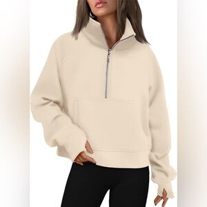 Better Together Beige Cropped Half Zip Hoodie Sweatshirt Large